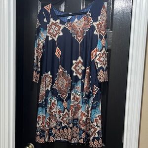 Bohemian Long Sleeve Dress in Navy and Orange